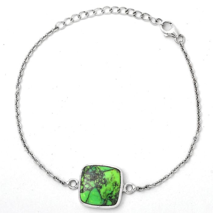 Natural Green Matrix Turquoise Bracelet SDB2935 B-1023, 14x14 mm