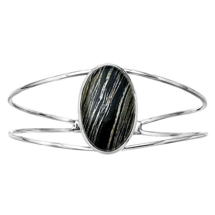 Silver Leaf Obsidian Cuff Bangle Bracelet SDB4280 B-1013, 15x24 mm