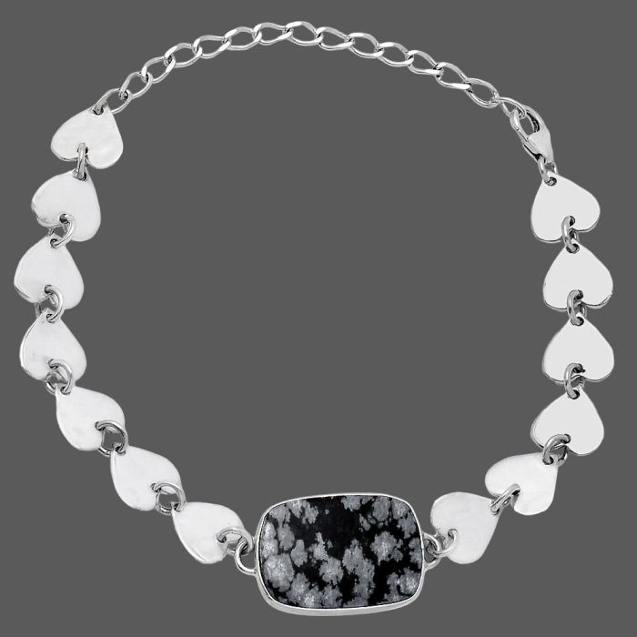 Valentine Gift Heart - Snow Flake Obsidian Bracelet SDB4714 B-1044, 14x19 mm