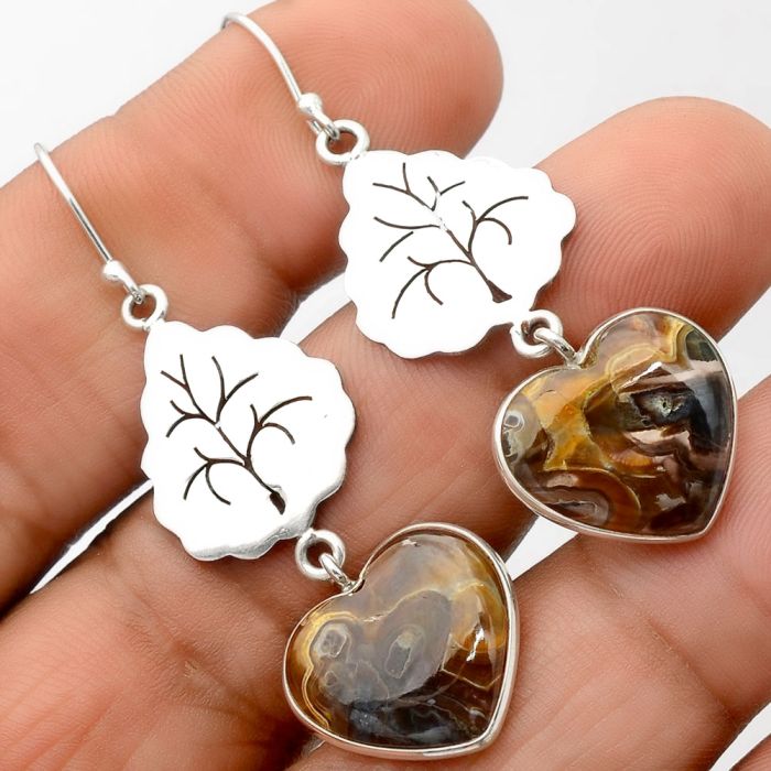 Valentine Gift Heart Tube Agate - Turkish Earrings SDE26427 E-1094, 15x16 mm