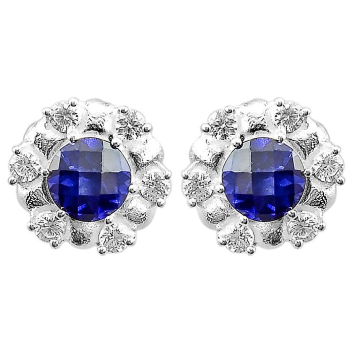 Lab Created Blue Sapphire Stud Earrings E-1121, 7x7 mm