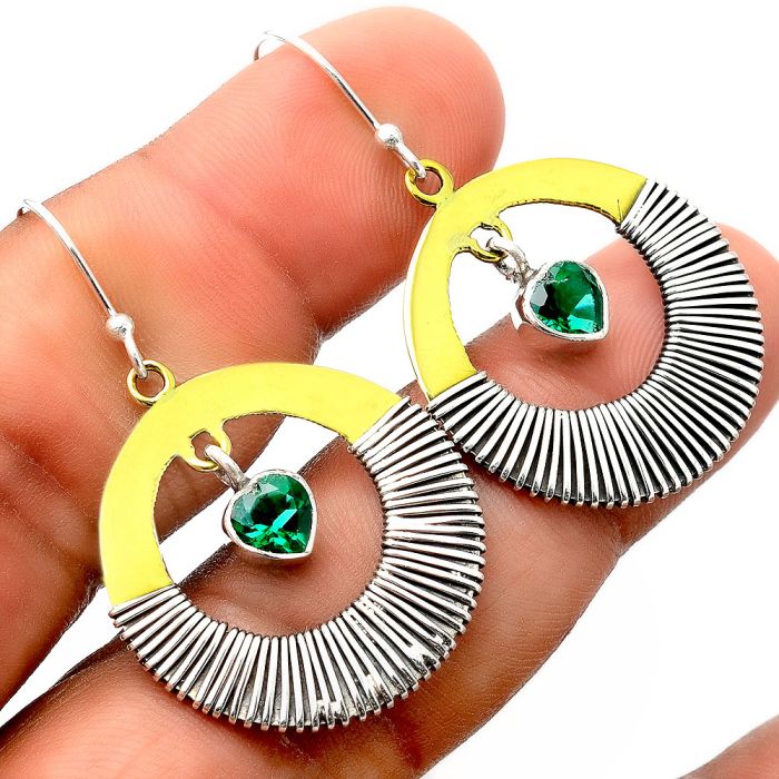Two Tone Heart - Lab Created Green Tourmaline Earrings SDE30099 E-1104, 6x6 mm