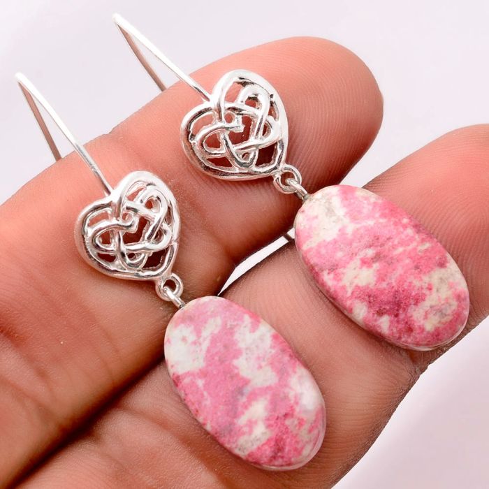 Celtic - Pink Thulite - Norway Earrings SDE32489 E-5149, 12x20 mm