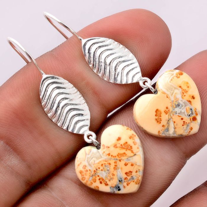 Feather - Heart Maligano Jasper Earrings SDE32518 E-1203, 16x16 mm