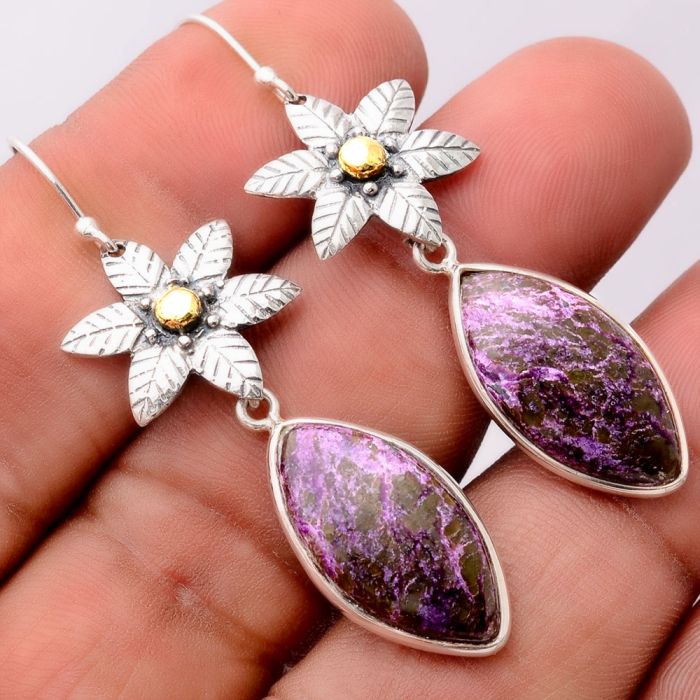 Floral - Purpurite - South Africa Earrings SDE32719 E-5173, 12x22 mm