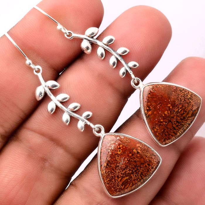 Leaves - Natural Red Moss Agate Earrings SDE32810 E-5174, 17x17 mm