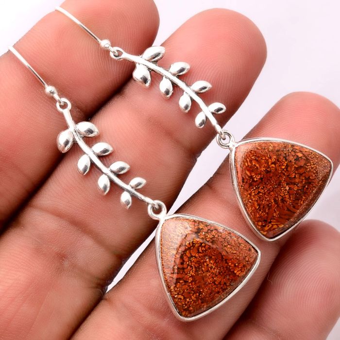 Leaves - Natural Red Moss Agate Earrings SDE32820 E-1238, 17x17 mm