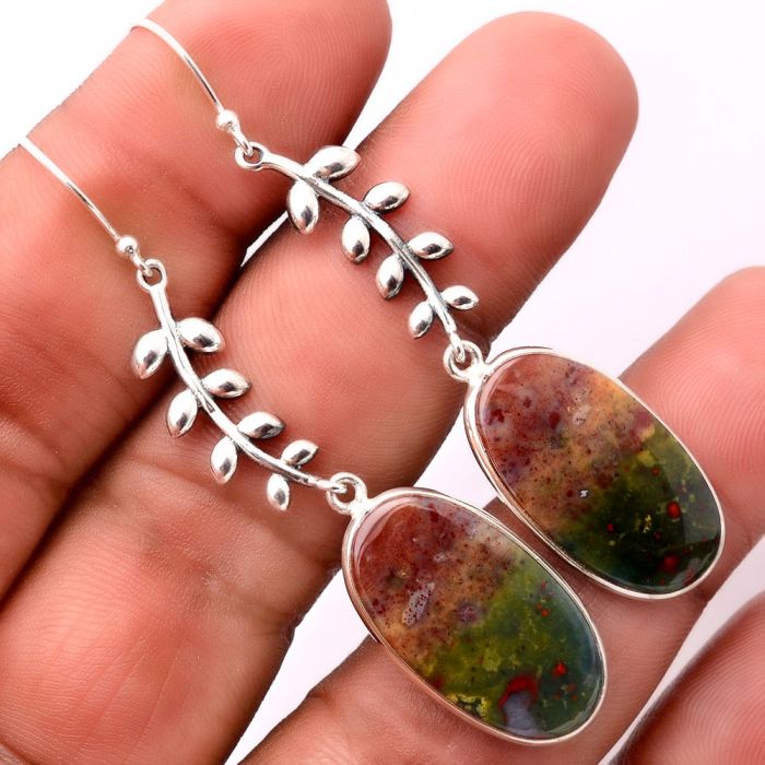 Leaves - Natural Blood Stone - India Earrings SDE32835 E-1238, 13x24 mm