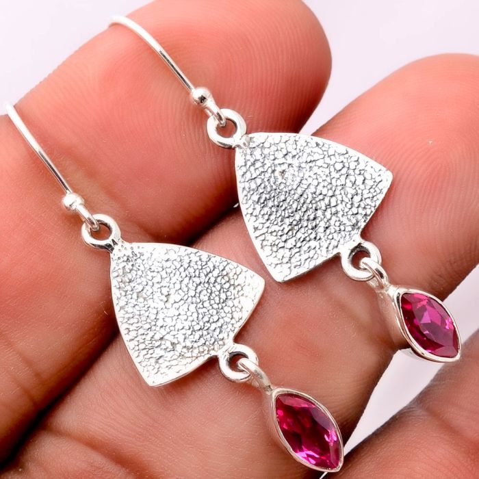 Lab Created Pink Rubellite Earrings SDE33083 E-1094, 4x8 mm