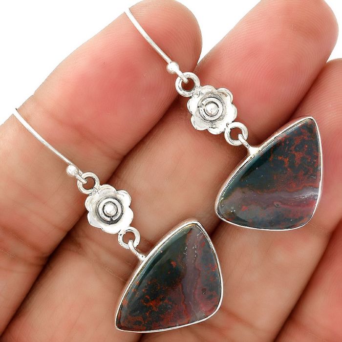 Natural Blood Stone - India Earrings SDE34511 E-1237, 13x20 mm