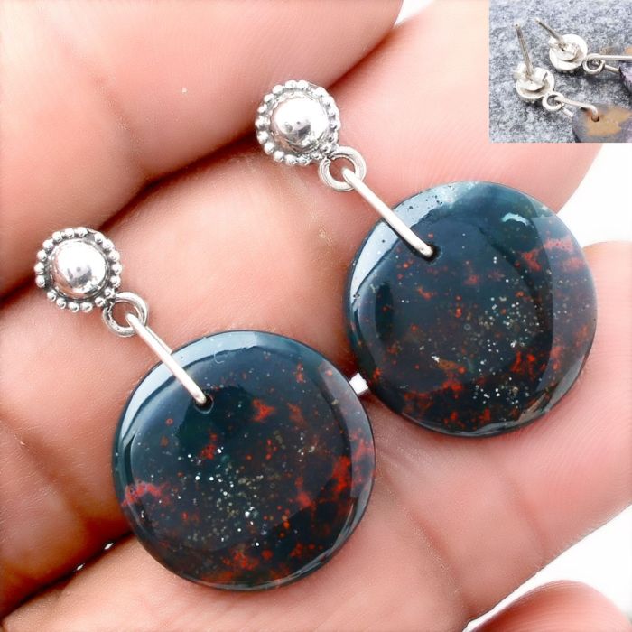 Natural Blood Stone - India Earrings SDE39985 E-5163, 17x17 mm