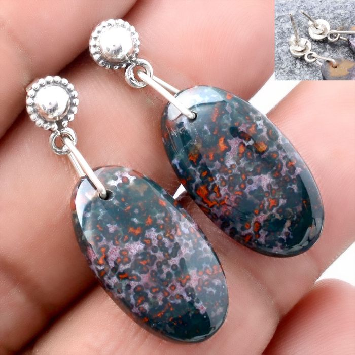 Natural Blood Stone - India Earrings SDE39995 E-5163, 12x22 mm