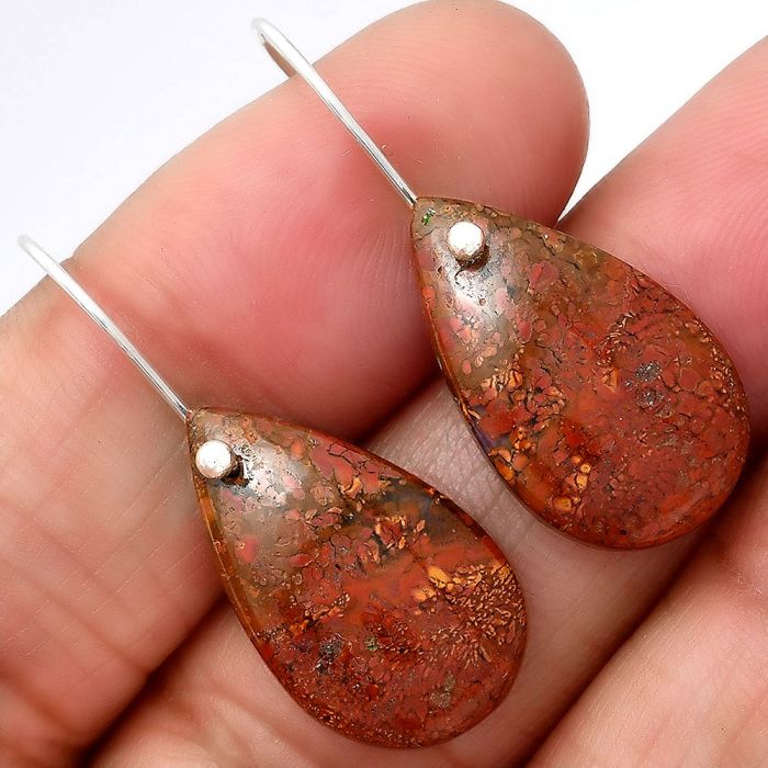 Natural Red Moss Agate Earrings SDE40008 E-1082, 13x22 mm