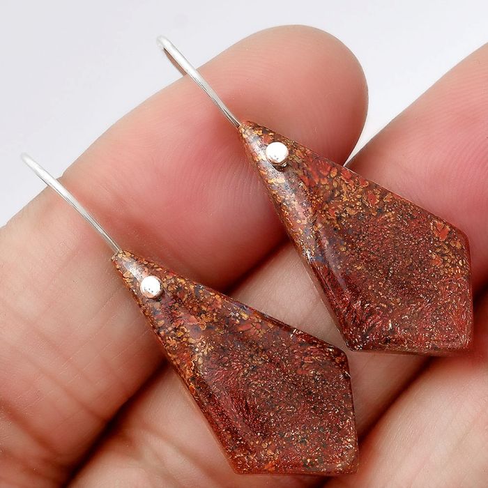 Natural Red Moss Agate Earrings SDE40015 E-1082, 14x18 mm