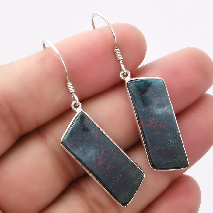 Natural Blood Stone - India Earrings SDE42441 E-1001, 10x29 mm