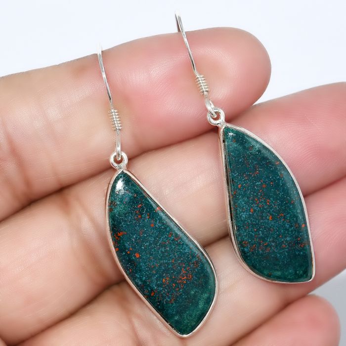 Natural Blood Stone - India Earrings SDE42608 E-1001, 12x29 mm