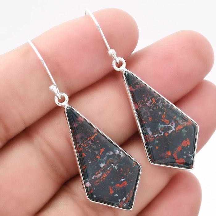 Natural Blood Stone - India Earrings SDE42732 E-1001, 15x31 mm