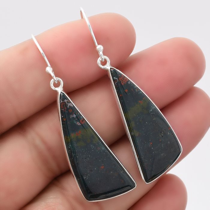 Natural Blood Stone - India Earrings SDE42914 E-1001, 12x31 mm