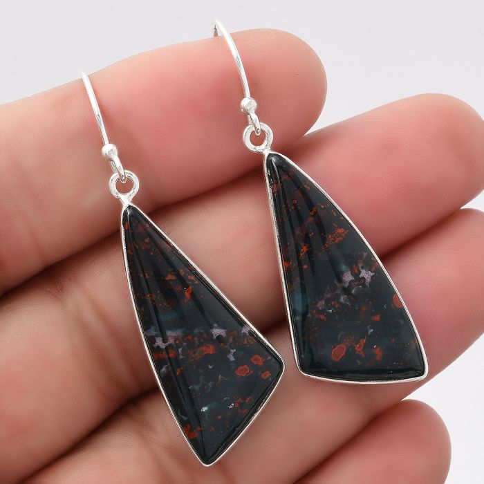 Natural Blood Stone - India Earrings SDE42952 E-1001, 14x30 mm