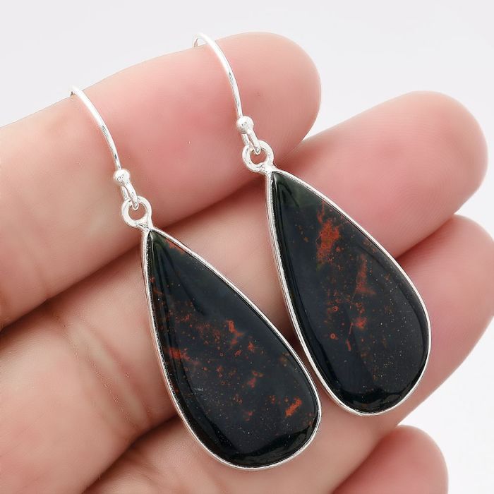 Natural Blood Stone - India Earrings SDE43089 E-1001, 14x29 mm