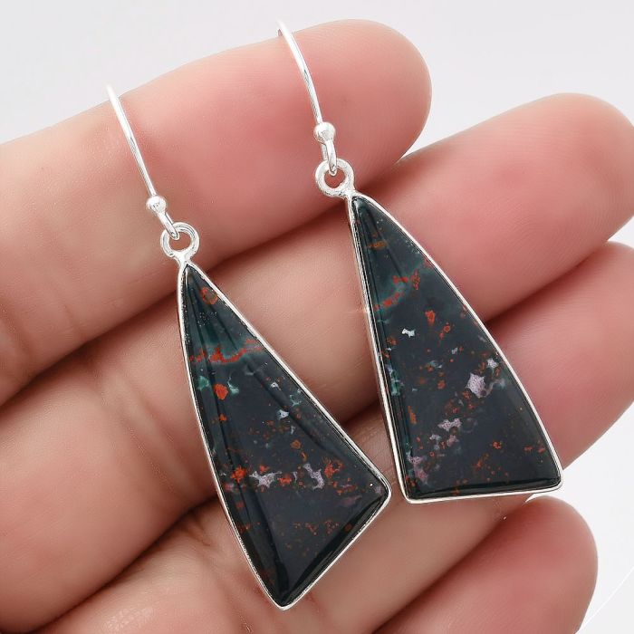 Natural Blood Stone - India Earrings SDE43195 E-1001, 14x31 mm