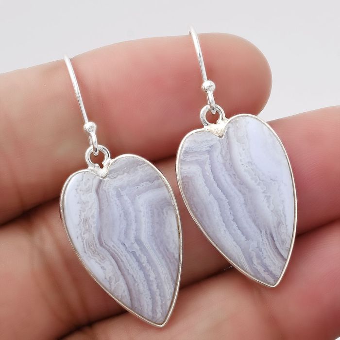 Heart Blue Lace Agate - South Africa Earrings SDE43538 E-1022, 15x23 mm