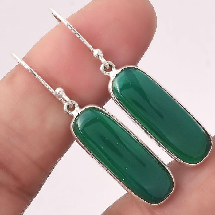 Natural Green Onyx Earrings SDE43811 E-1001, 8x23 mm