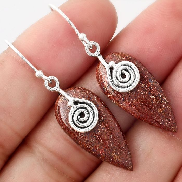 Spiral - Natural Red Moss Agate Earrings SDE44112 E-1137, 12x25 mm