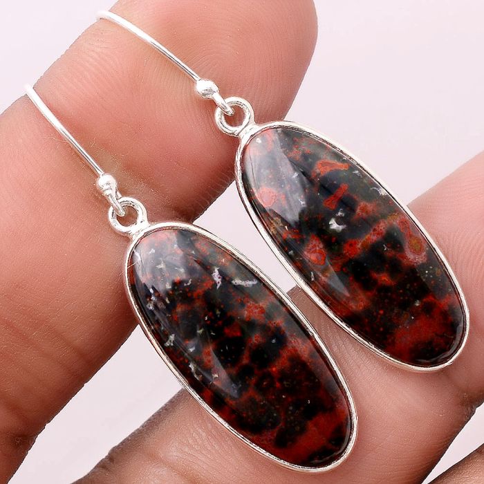 Natural Blood Stone - India Earrings SDE47224 E-1001, 11x26 mm