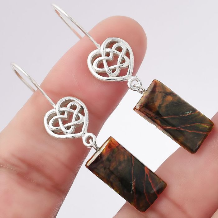 Celtic Turkish Rainforest Chrysocolla Earrings SDE52367 E-1213, 9x18 mm