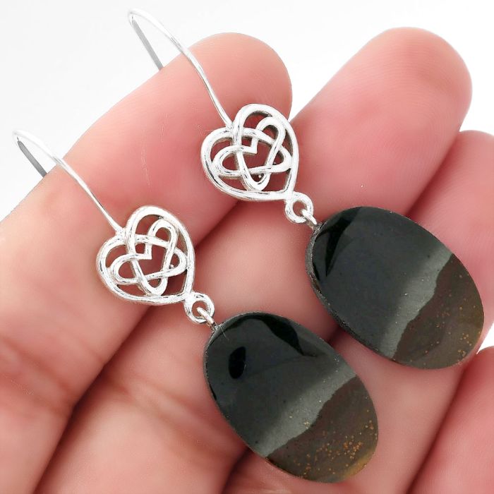 Celtic - Natural Polygram Jasper Earrings SDE52370 E-5149, 14x22 mm