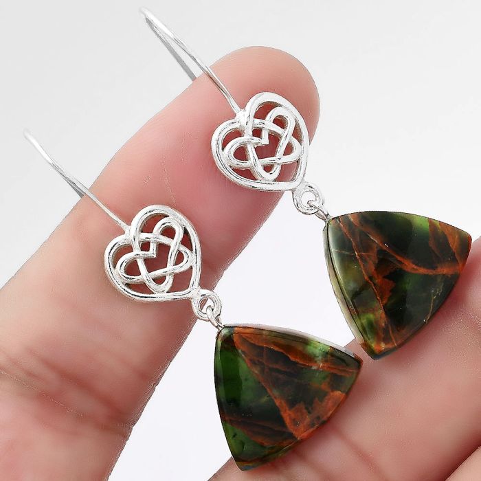 Celtic Turkish Rainforest Chrysocolla Earrings SDE52373 E-5149, 16x18 mm