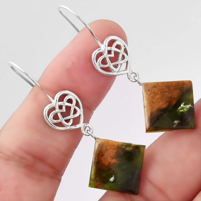 Celtic Turkish Rainforest Chrysocolla Earrings SDE52391 E-1213, 13x13 mm