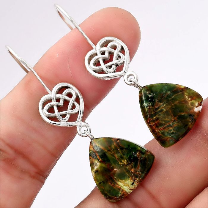 Celtic Turkish Rainforest Chrysocolla Earrings SDE52399 E-1213, 15x15 mm