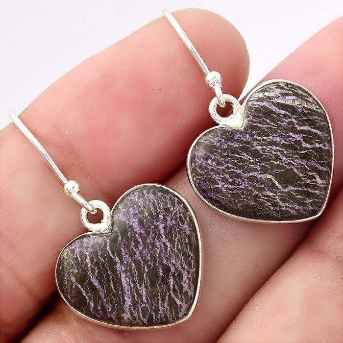 Valentine Gift Heart Natural Purpurite - South Africa Earrings SDE53313 E-1022, 16x17 mm