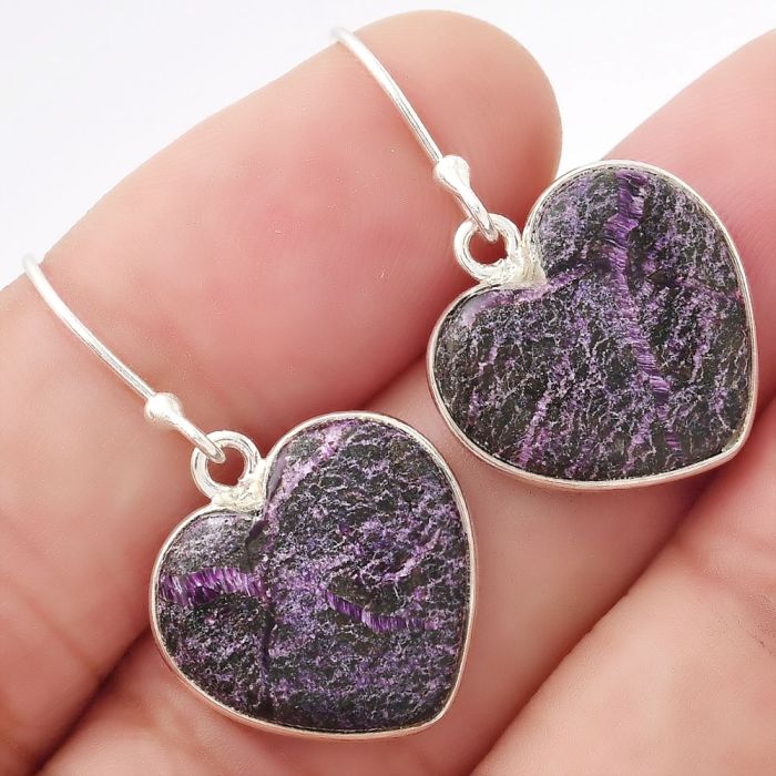Valentine Gift Heart Natural Purpurite - South Africa Earrings SDE53498 E-1022, 16x17 mm