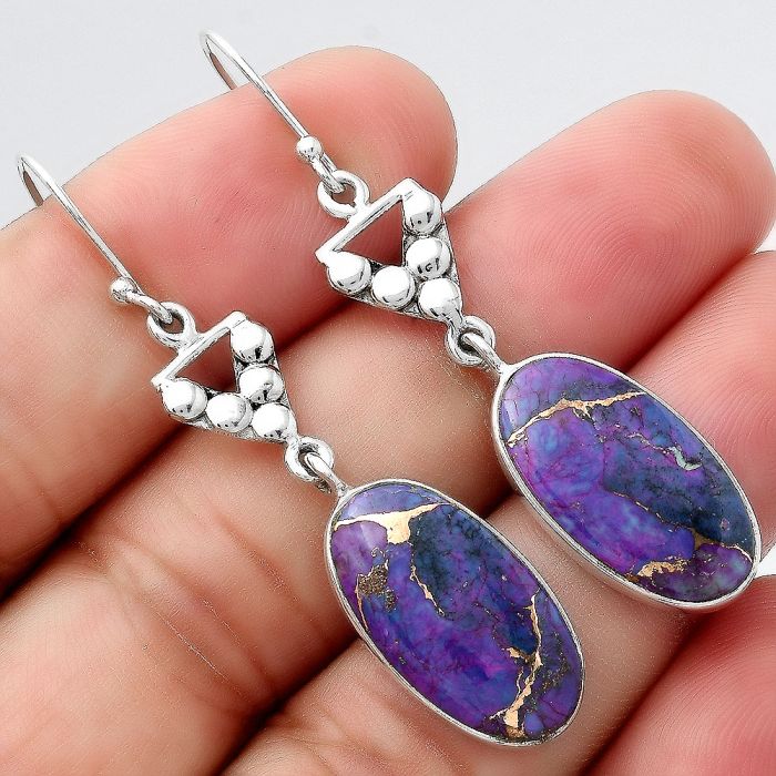 Copper Purple Turquoise - Arizona Earrings SDE54510 E-1094, 11x20 mm