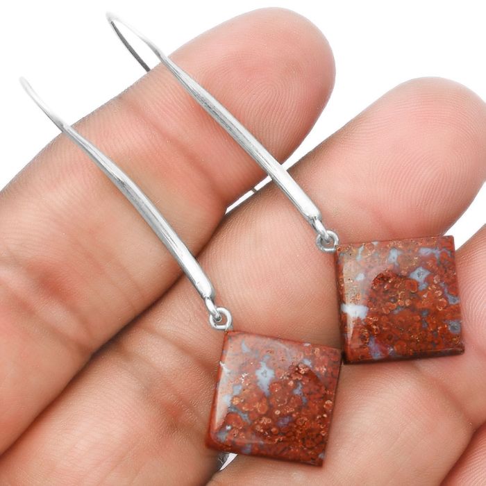 Natural Red Moss Agate Earrings SDE55604 E-1095, 15x15 mm