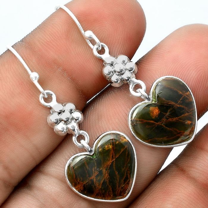 Valentine Gift Heart Turkish Rainforest Chrysocolla Earrings SDE55820 E-1094, 14x15 mm
