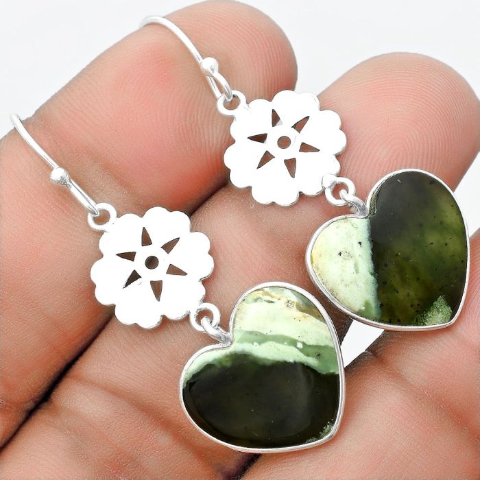 Valentine Gift Heart Natural Chrome Chalcedony Earrings SDE56005 E-1094, 16x17 mm