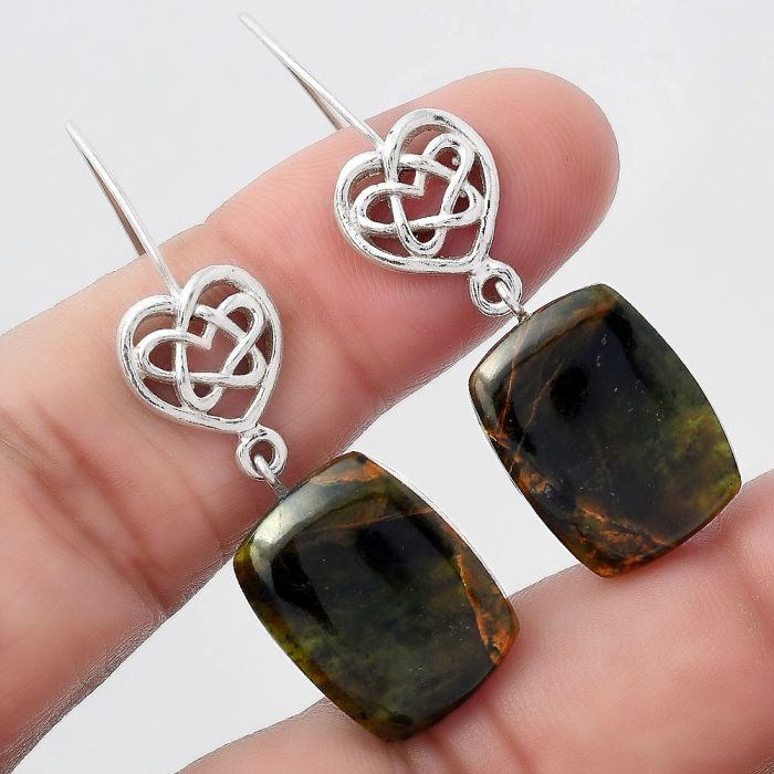 Celtic Turkish Rainforest Chrysocolla Earrings SDE57083 E-5149, 14x18 mm