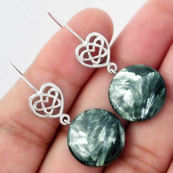 Celtic - Natural Russian Seraphinite Earrings SDE57095 E-5149, 18x18 mm