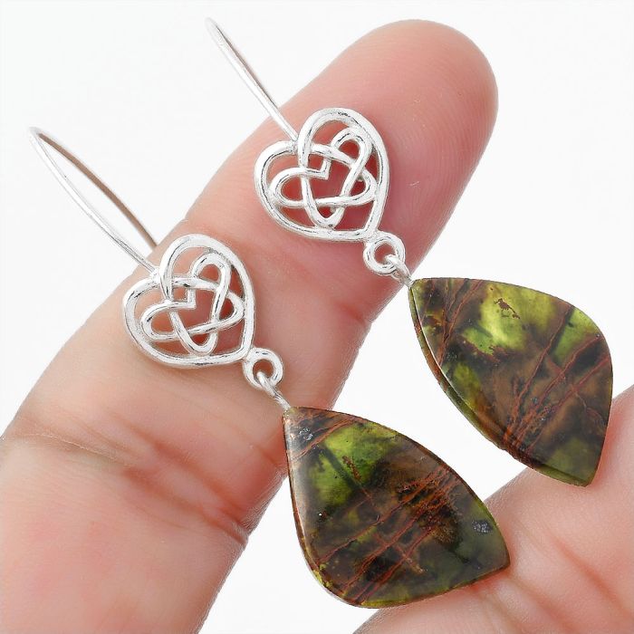 Celtic Turkish Rainforest Chrysocolla Earrings SDE57105 E-1213, 14x21 mm