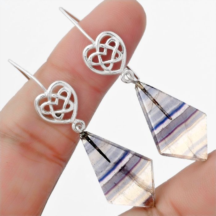 Celtic - Natural Multi Fluorite Earrings SDE57108 E-5149, 16x26 mm