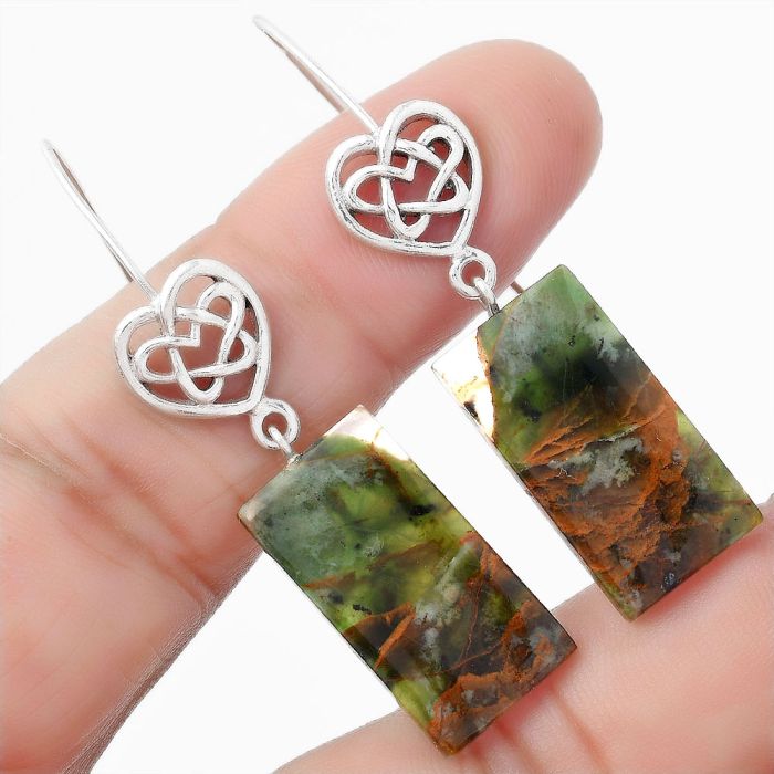 Celtic Turkish Rainforest Chrysocolla Earrings SDE57117 E-5149, 12x22 mm