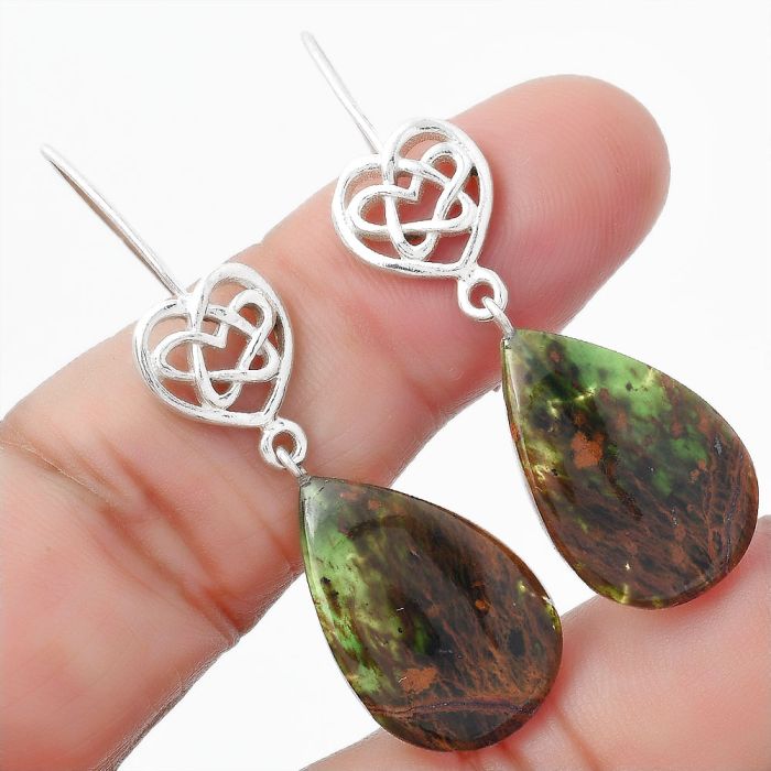 Celtic Turkish Rainforest Chrysocolla Earrings SDE57118 E-5149, 14x21 mm