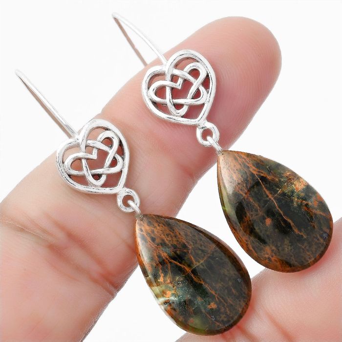 Celtic Turkish Rainforest Chrysocolla Earrings SDE57127 E-5149, 14x21 mm