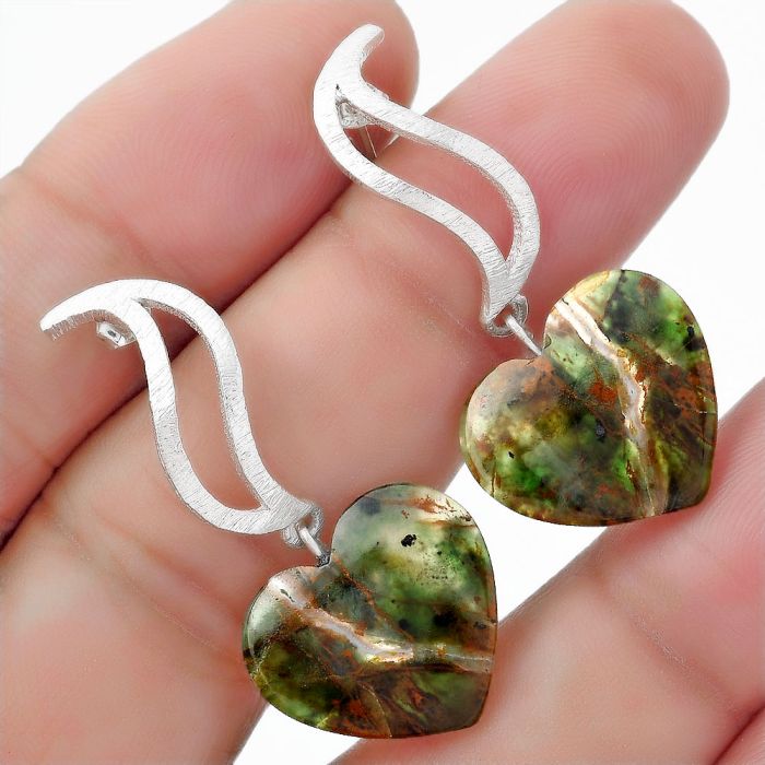 Valentine Gift Heart Turkish Rainforest Chrysocolla Earrings SDE57209 E-1204, 17x18 mm