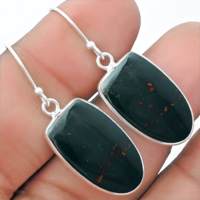 Natural Blood Stone - India Earrings SDE57239 E-1001, 13x22 mm