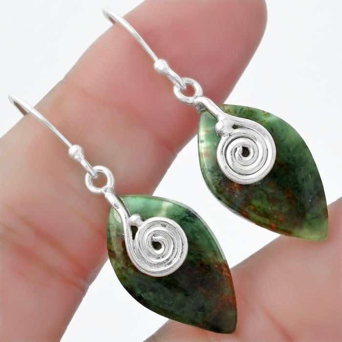 Spiral Turkish Rainforest Chrysocolla Earrings SDE57530 E-1137, 13x22 mm